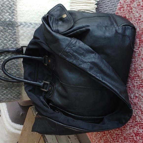 Nicholas K Handbags - NICHOLAS K black denim & leather jumbo weekender carryall tote satchel unisex